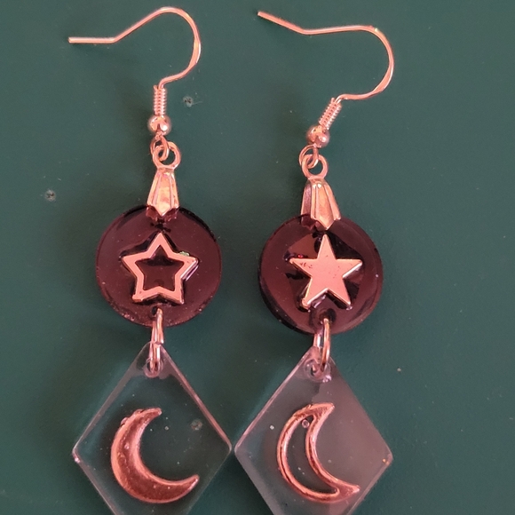 Moon and Star Hand Crafted Earrings - Picture 2 of 3
